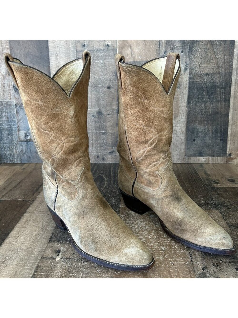 Tony Lama Vintage Suede Roughout Gold Label Western Cowboy Boots Mens 9 D